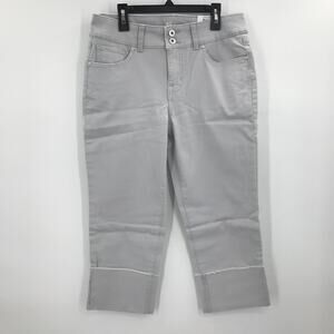 Style & Co Stretch High Rise Cuff Capri Pants Misty Harbor Gray 8P Petite